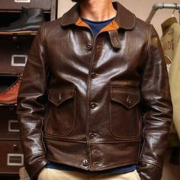 1930's Vintage Style Brown Cowhide Leather veg tanned natural Cowhide Jacket USM